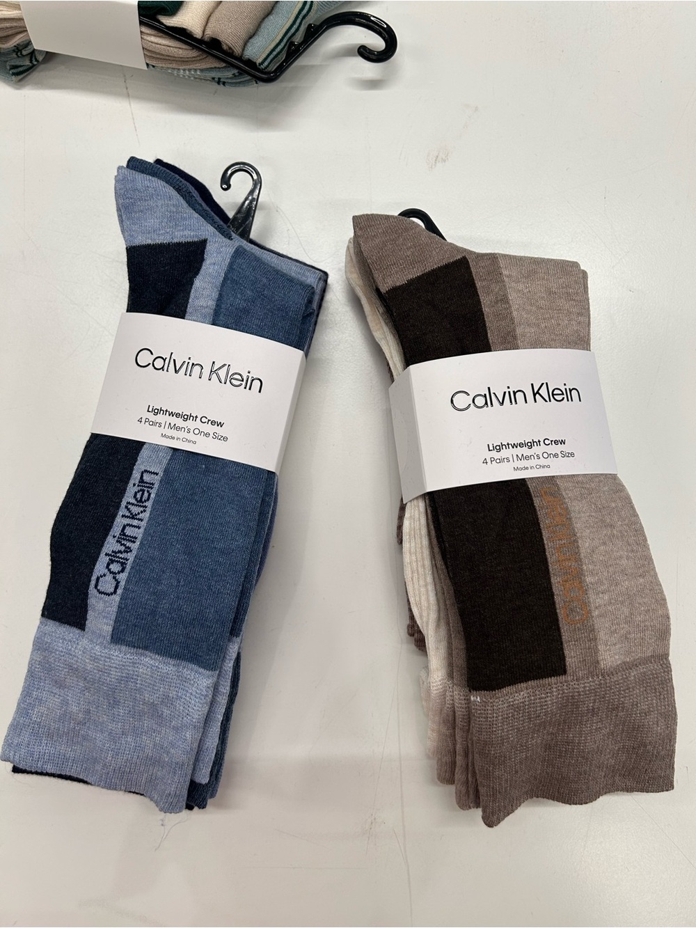 Calvin Klein Men's lightweight Crew Socks - Blue & Brown Blocks new